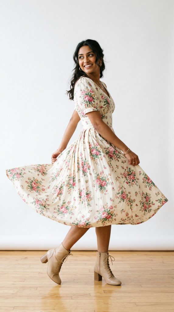 floral a line midi skirt dress