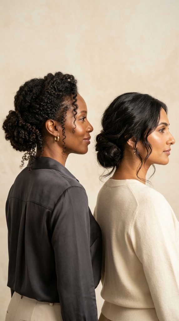 Soft, low buns hair style