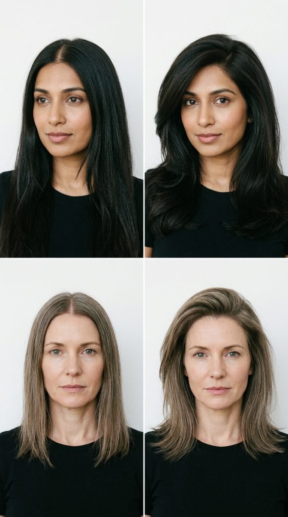 The middle-to-side part switch hair style